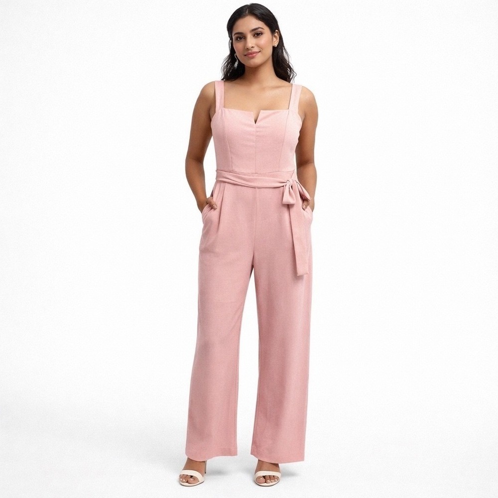 Premier Amour Pink Belted Jumpsuit Women's Sz 4 Party Summer Wedding Guest NEW